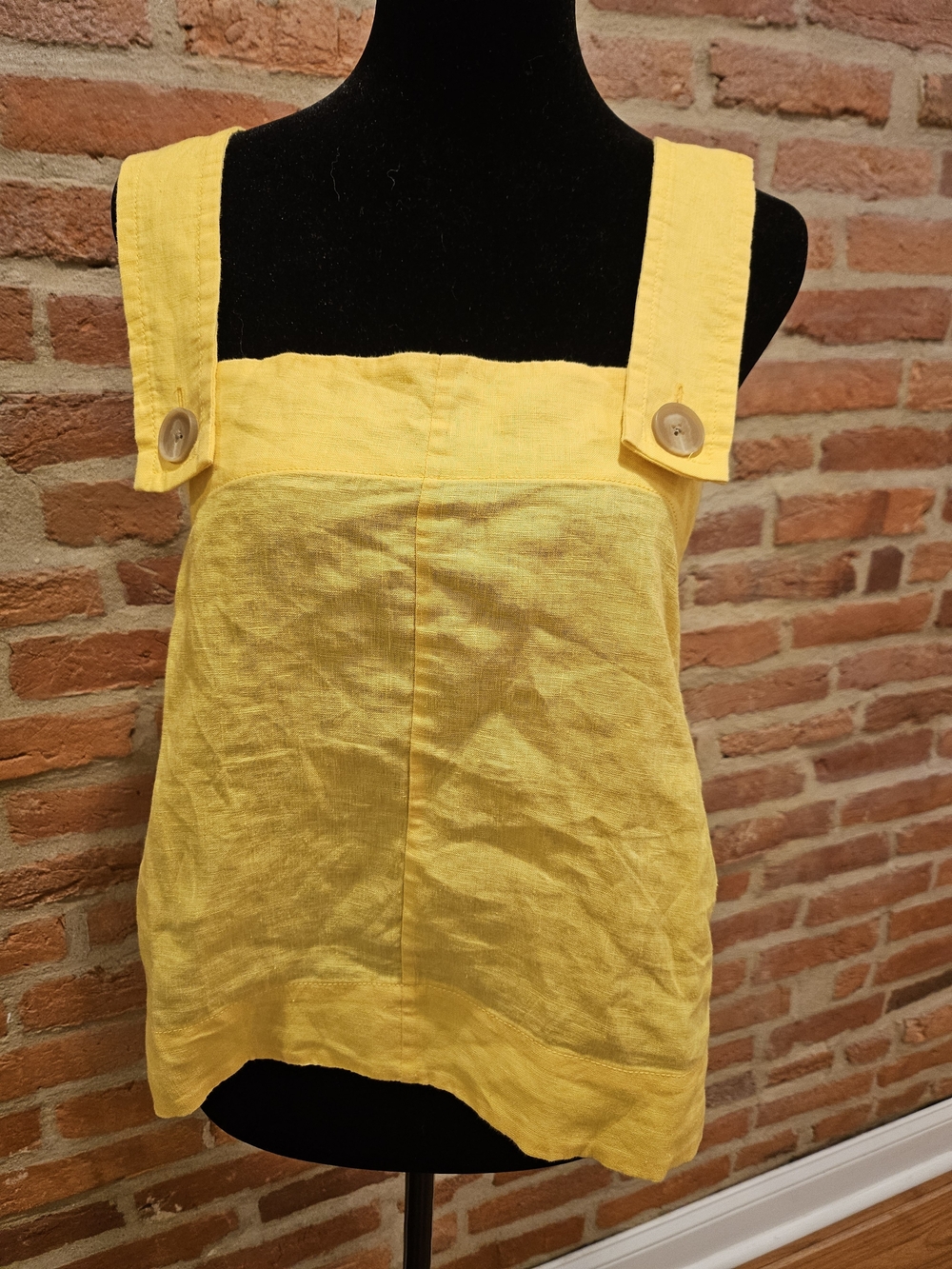 Everlane Yellow Linen Button-Strap Tank
